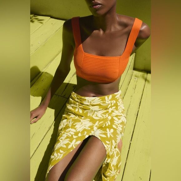 ZARA LEAF EMBROIDERED MIDI SKIRT - Picture 2 of 6